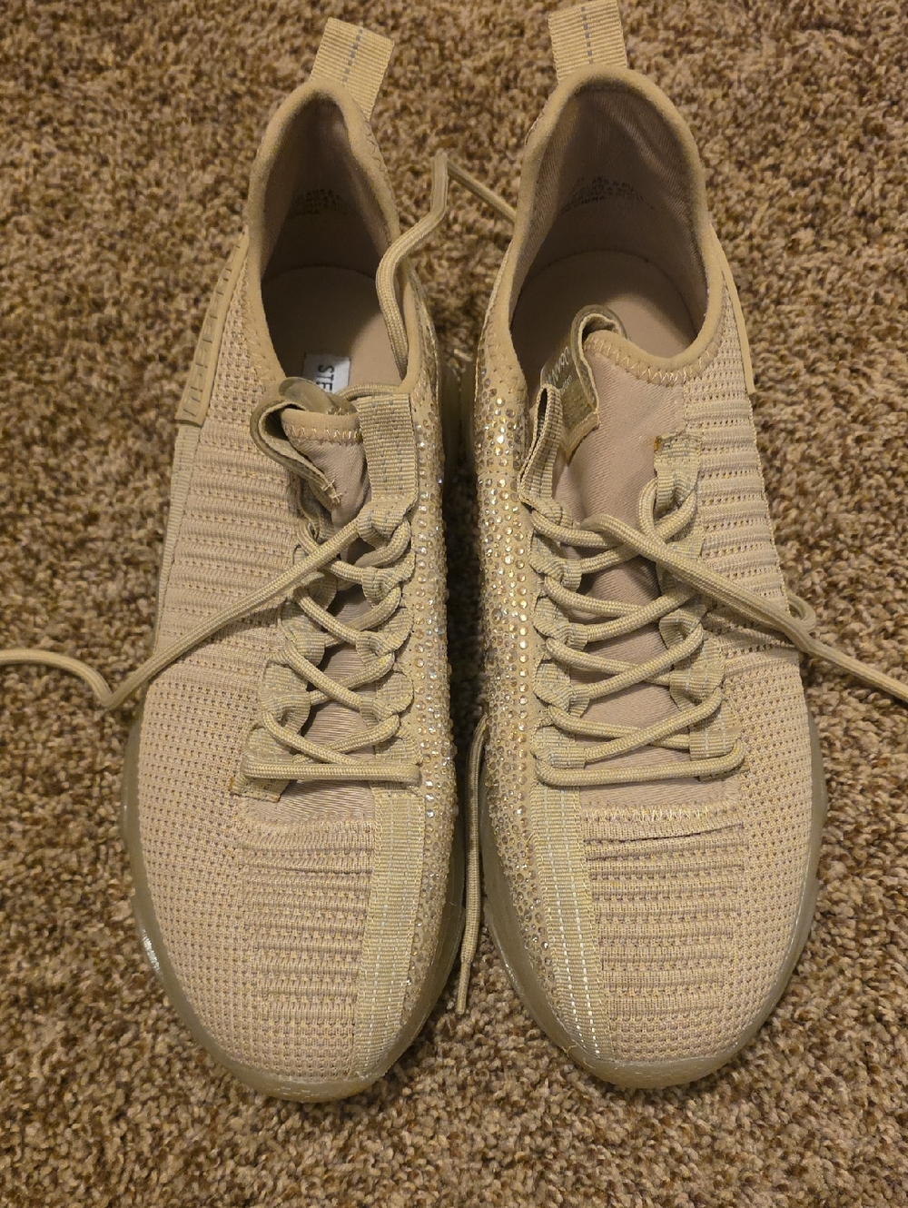 Steve Madden Nude Knit Slip-On Sneakers with Rhinestones